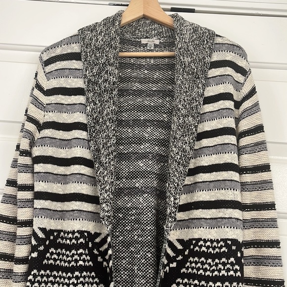ECOTE Open Front Cardigan Black, Cream & Grey Patterned Size M - Picture 8 of 15